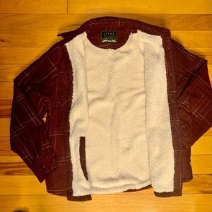 JACHS NY Burgundy Recycled Flannel Shirt Jacket Sherpa Lined | Men’s Medium | So